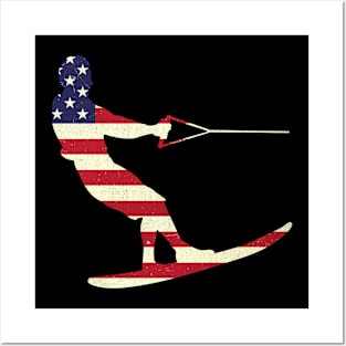 Patriotic 4th of July American USA Flag Water Skiing Player Posters and Art